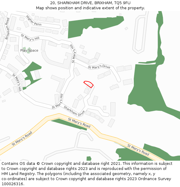 20, SHARKHAM DRIVE, BRIXHAM, TQ5 9FU: Location map and indicative extent of plot
