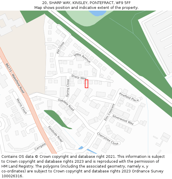 20, SHARP WAY, KINSLEY, PONTEFRACT, WF9 5FF: Location map and indicative extent of plot