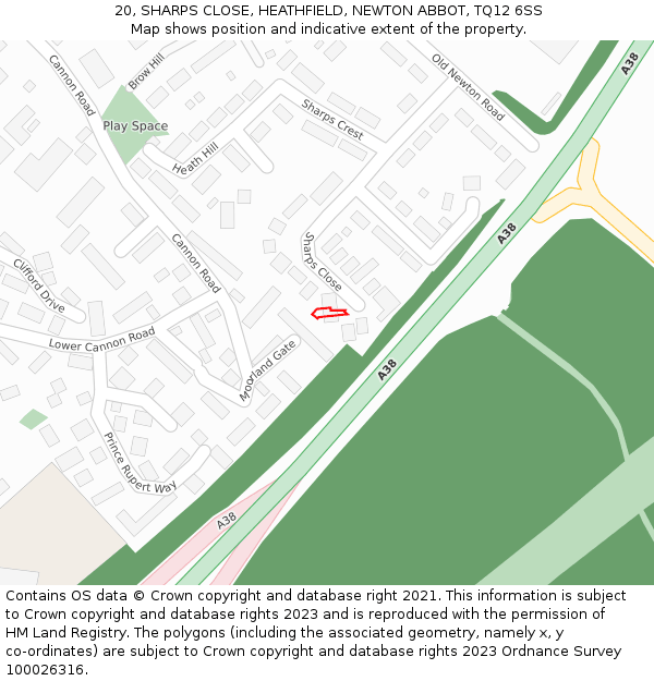 20, SHARPS CLOSE, HEATHFIELD, NEWTON ABBOT, TQ12 6SS: Location map and indicative extent of plot