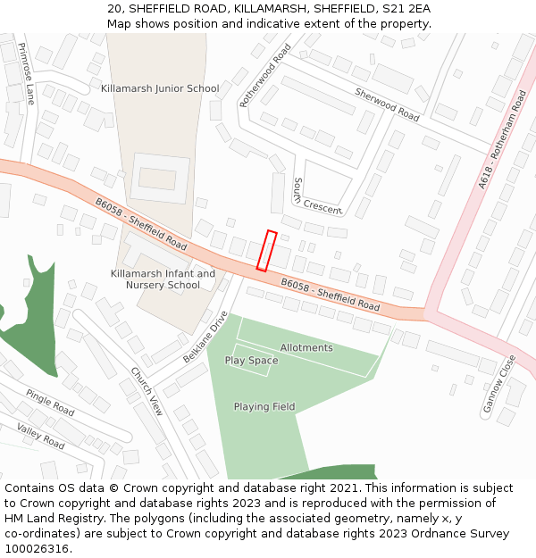 20, SHEFFIELD ROAD, KILLAMARSH, SHEFFIELD, S21 2EA: Location map and indicative extent of plot