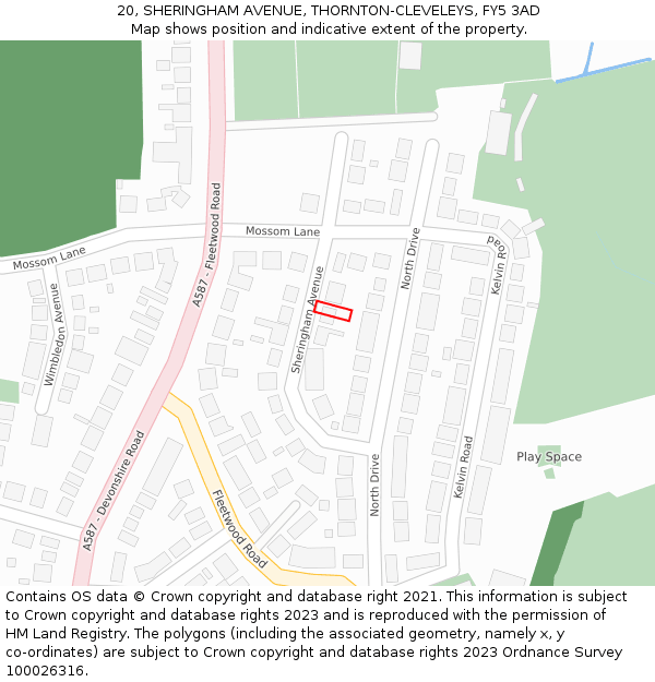 20, SHERINGHAM AVENUE, THORNTON-CLEVELEYS, FY5 3AD: Location map and indicative extent of plot