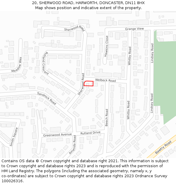 20, SHERWOOD ROAD, HARWORTH, DONCASTER, DN11 8HX: Location map and indicative extent of plot