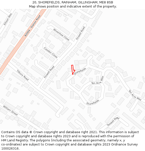 20, SHOREFIELDS, RAINHAM, GILLINGHAM, ME8 8SB: Location map and indicative extent of plot