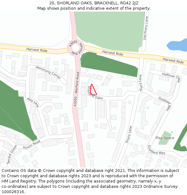 20, SHORLAND OAKS, BRACKNELL, RG42 2JZ: Location map and indicative extent of plot