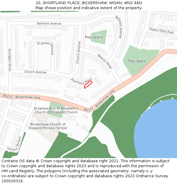 20, SHORTLAND PLACE, BICKERSHAW, WIGAN, WN2 4AN: Location map and indicative extent of plot