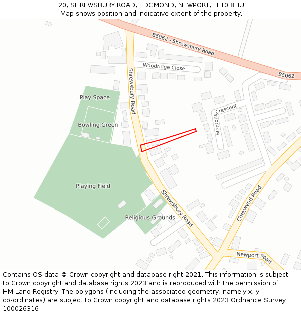 20, SHREWSBURY ROAD, EDGMOND, NEWPORT, TF10 8HU: Location map and indicative extent of plot