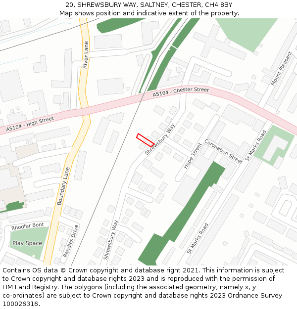 20, SHREWSBURY WAY, SALTNEY, CHESTER, CH4 8BY: Location map and indicative extent of plot