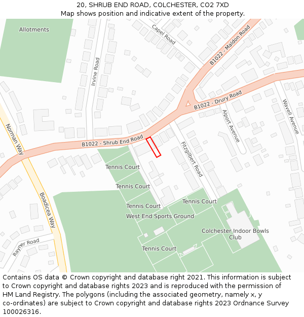 20, SHRUB END ROAD, COLCHESTER, CO2 7XD: Location map and indicative extent of plot