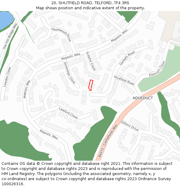 20, SHUTFIELD ROAD, TELFORD, TF4 3RS: Location map and indicative extent of plot