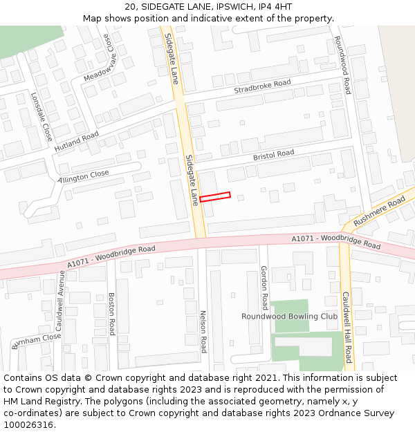 20, SIDEGATE LANE, IPSWICH, IP4 4HT: Location map and indicative extent of plot