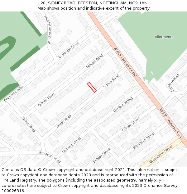20, SIDNEY ROAD, BEESTON, NOTTINGHAM, NG9 1AN: Location map and indicative extent of plot