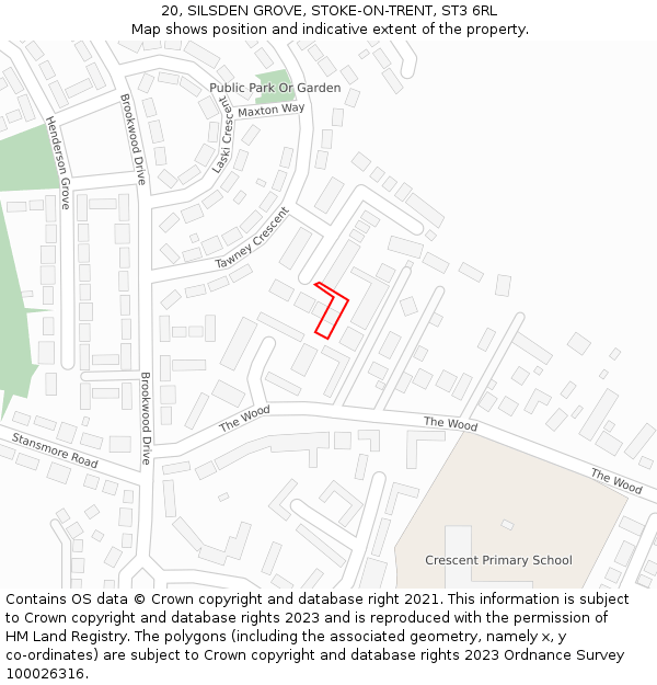 20, SILSDEN GROVE, STOKE-ON-TRENT, ST3 6RL: Location map and indicative extent of plot