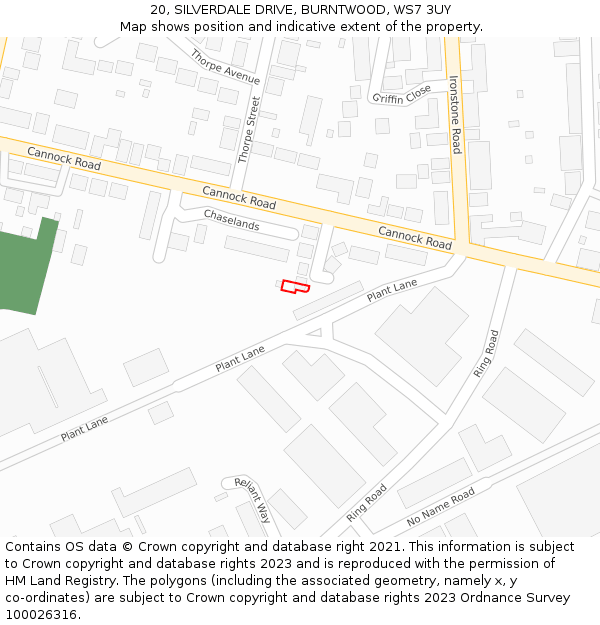 20, SILVERDALE DRIVE, BURNTWOOD, WS7 3UY: Location map and indicative extent of plot