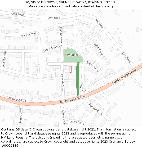 20, SIMONDS GROVE, SPENCERS WOOD, READING, RG7 1BH: Location map and indicative extent of plot