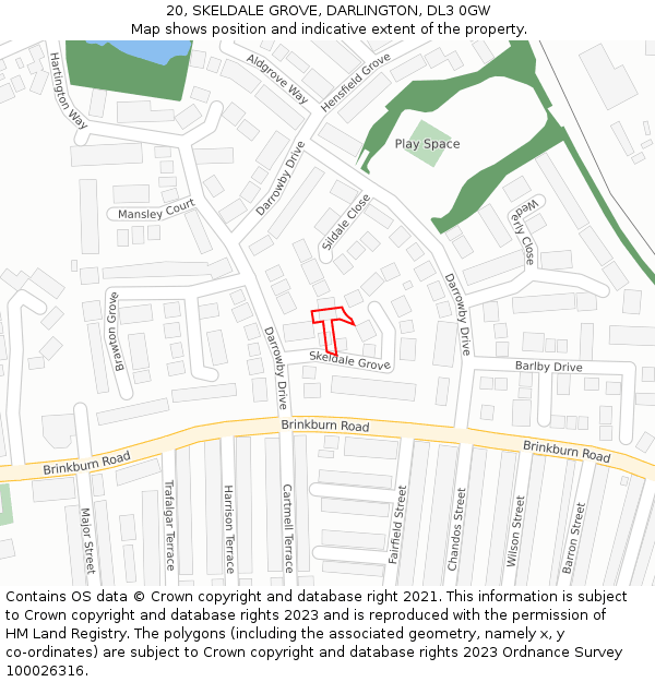 20, SKELDALE GROVE, DARLINGTON, DL3 0GW: Location map and indicative extent of plot