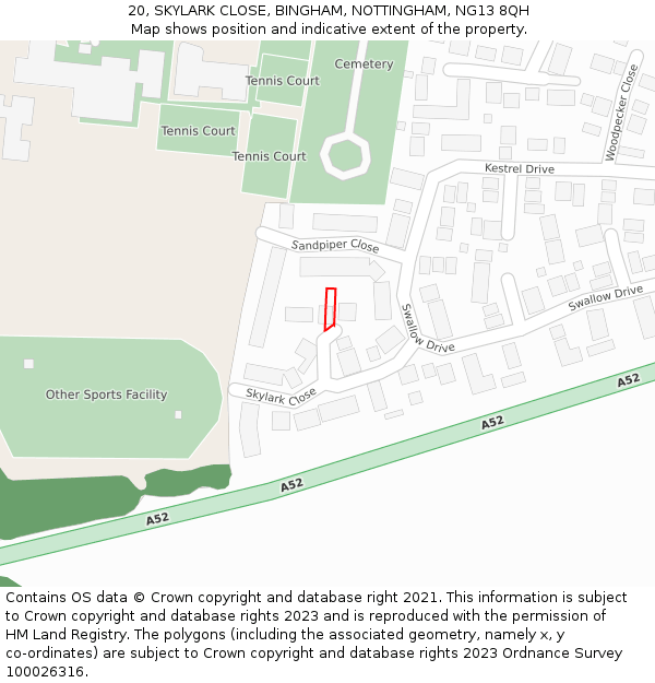 20, SKYLARK CLOSE, BINGHAM, NOTTINGHAM, NG13 8QH: Location map and indicative extent of plot