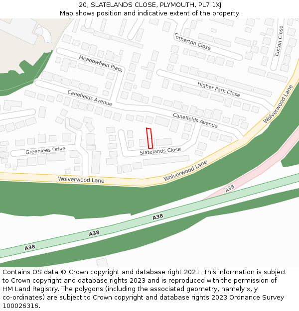 20, SLATELANDS CLOSE, PLYMOUTH, PL7 1XJ: Location map and indicative extent of plot