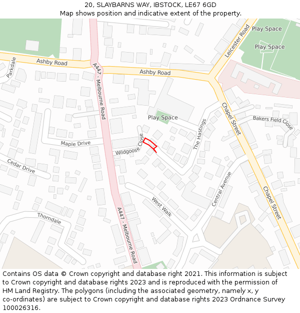 20, SLAYBARNS WAY, IBSTOCK, LE67 6GD: Location map and indicative extent of plot