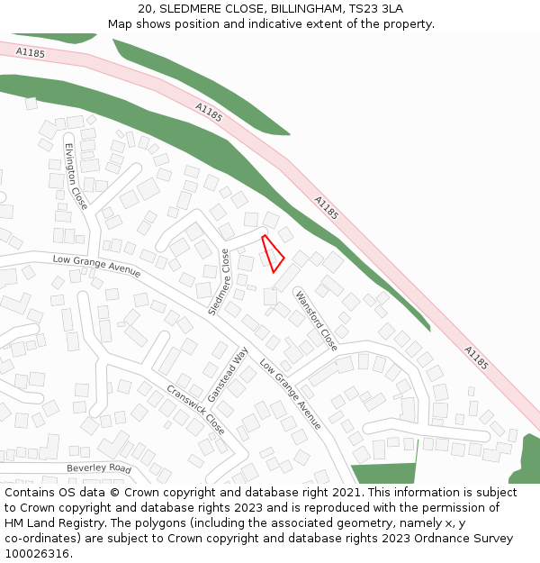 20, SLEDMERE CLOSE, BILLINGHAM, TS23 3LA: Location map and indicative extent of plot