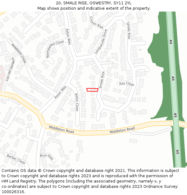 20, SMALE RISE, OSWESTRY, SY11 2YL: Location map and indicative extent of plot