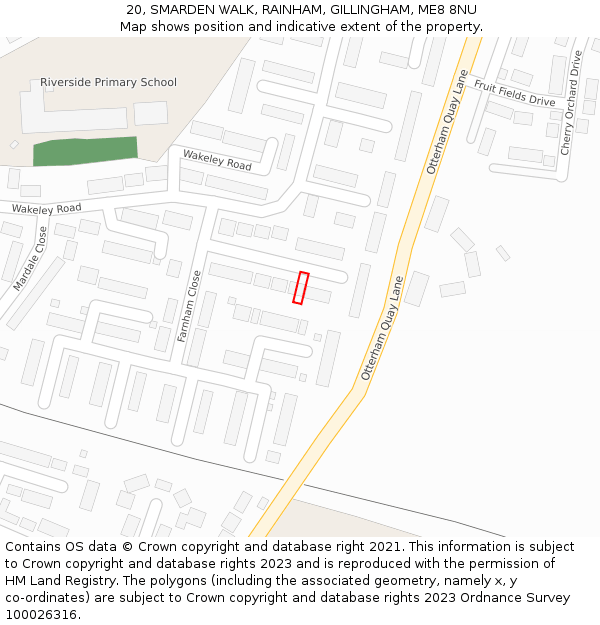 20, SMARDEN WALK, RAINHAM, GILLINGHAM, ME8 8NU: Location map and indicative extent of plot