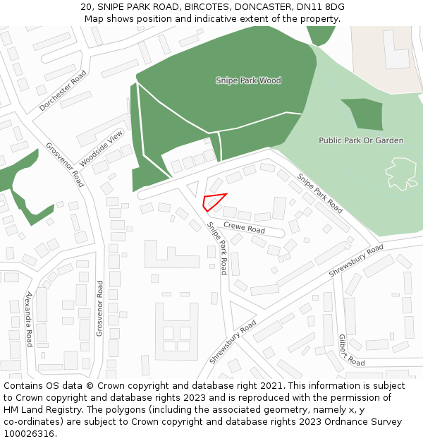 20, SNIPE PARK ROAD, BIRCOTES, DONCASTER, DN11 8DG: Location map and indicative extent of plot