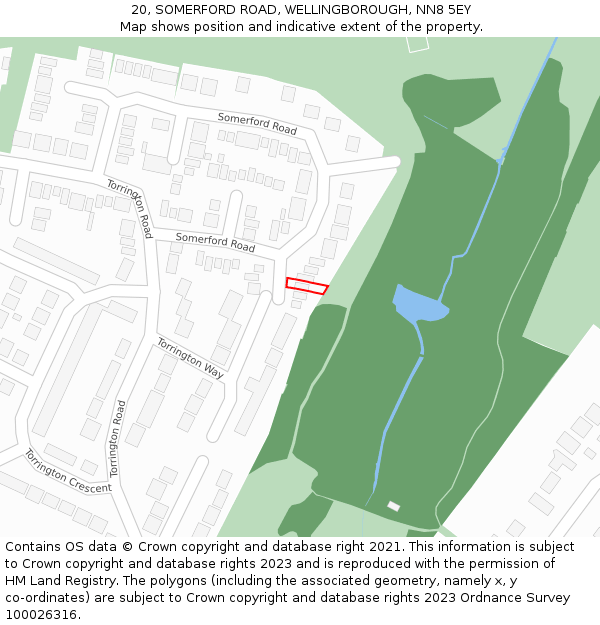 20, SOMERFORD ROAD, WELLINGBOROUGH, NN8 5EY: Location map and indicative extent of plot