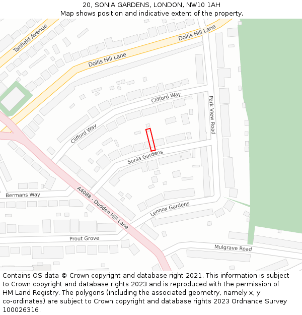 20, SONIA GARDENS, LONDON, NW10 1AH: Location map and indicative extent of plot