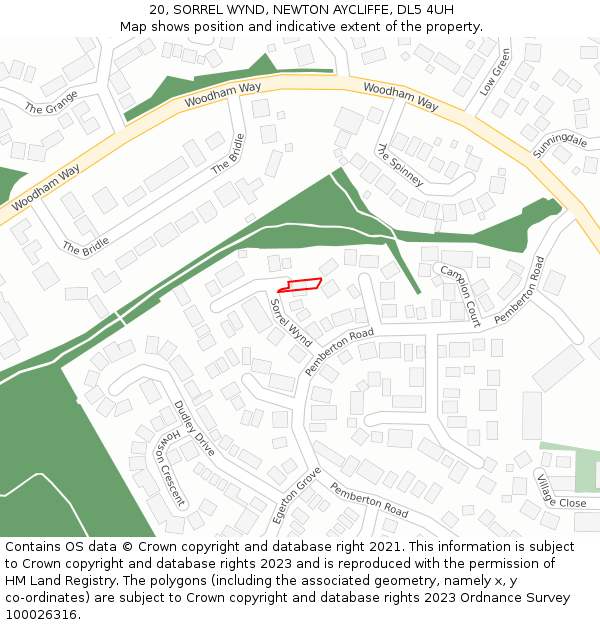 20, SORREL WYND, NEWTON AYCLIFFE, DL5 4UH: Location map and indicative extent of plot