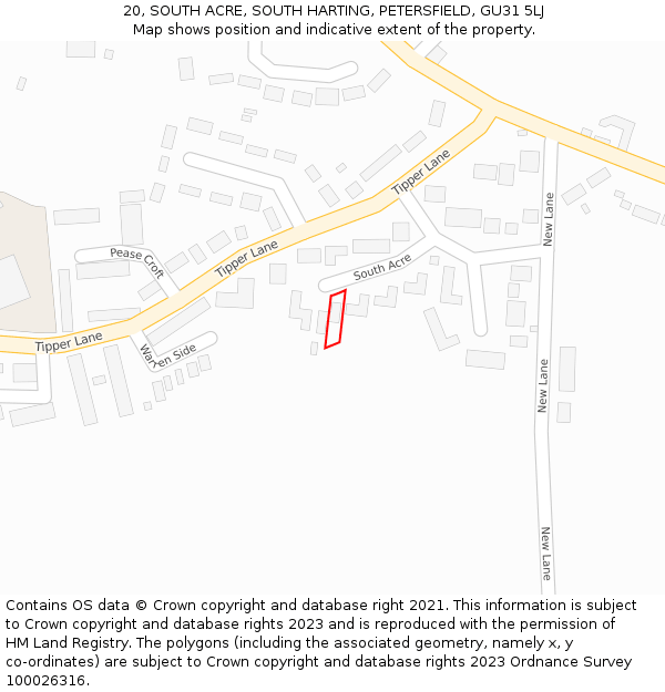20, SOUTH ACRE, SOUTH HARTING, PETERSFIELD, GU31 5LJ: Location map and indicative extent of plot