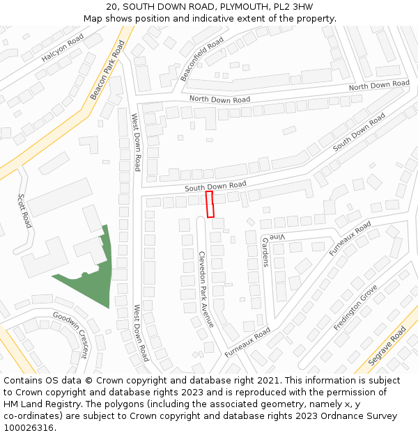 20, SOUTH DOWN ROAD, PLYMOUTH, PL2 3HW: Location map and indicative extent of plot