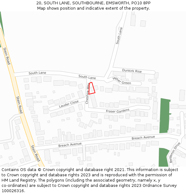 20, SOUTH LANE, SOUTHBOURNE, EMSWORTH, PO10 8PP: Location map and indicative extent of plot