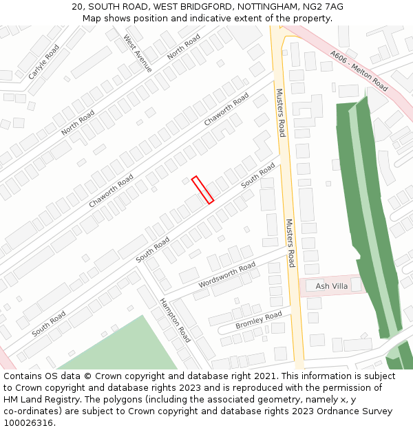 20, SOUTH ROAD, WEST BRIDGFORD, NOTTINGHAM, NG2 7AG: Location map and indicative extent of plot