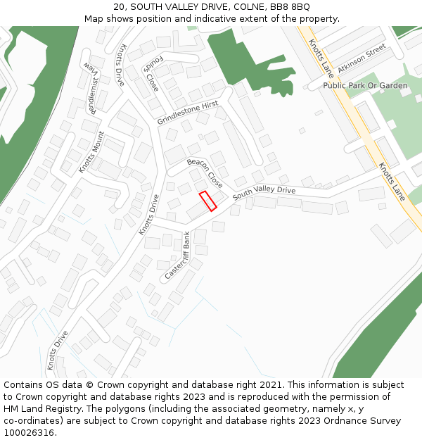 20, SOUTH VALLEY DRIVE, COLNE, BB8 8BQ: Location map and indicative extent of plot