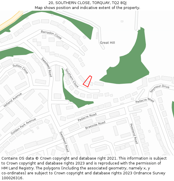 20, SOUTHERN CLOSE, TORQUAY, TQ2 8QJ: Location map and indicative extent of plot