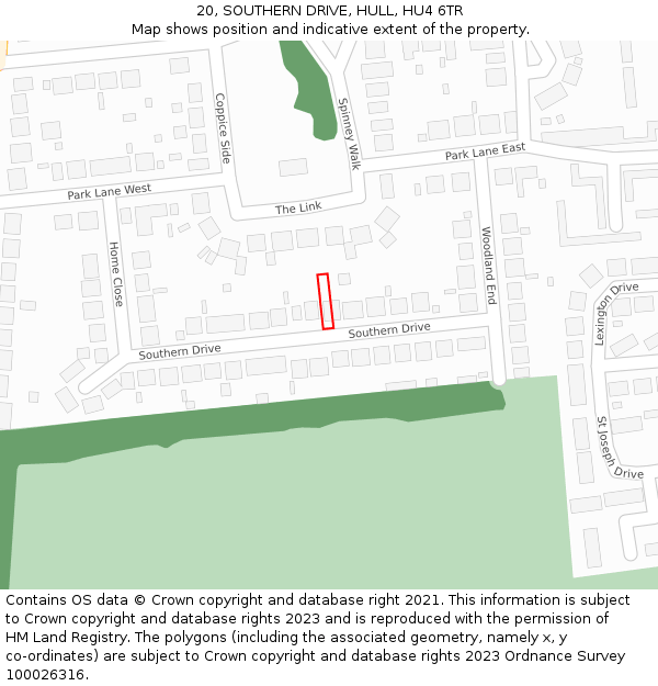 20, SOUTHERN DRIVE, HULL, HU4 6TR: Location map and indicative extent of plot