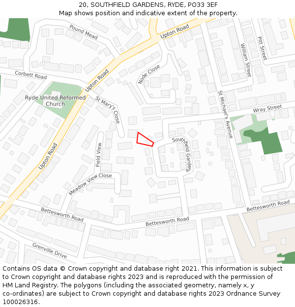 20, SOUTHFIELD GARDENS, RYDE, PO33 3EF: Location map and indicative extent of plot