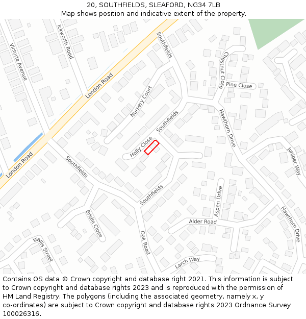 20, SOUTHFIELDS, SLEAFORD, NG34 7LB: Location map and indicative extent of plot