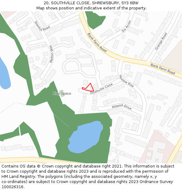 20, SOUTHVILLE CLOSE, SHREWSBURY, SY3 6BW: Location map and indicative extent of plot