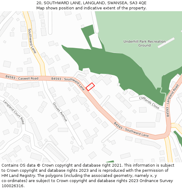 20, SOUTHWARD LANE, LANGLAND, SWANSEA, SA3 4QE: Location map and indicative extent of plot