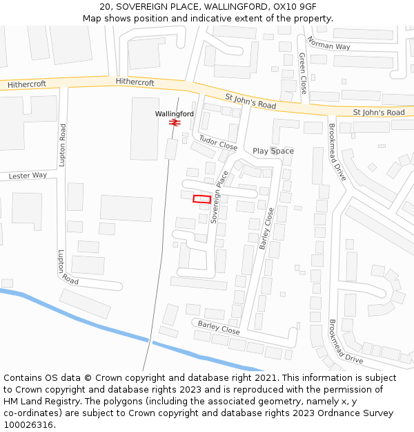 20, SOVEREIGN PLACE, WALLINGFORD, OX10 9GF: Location map and indicative extent of plot