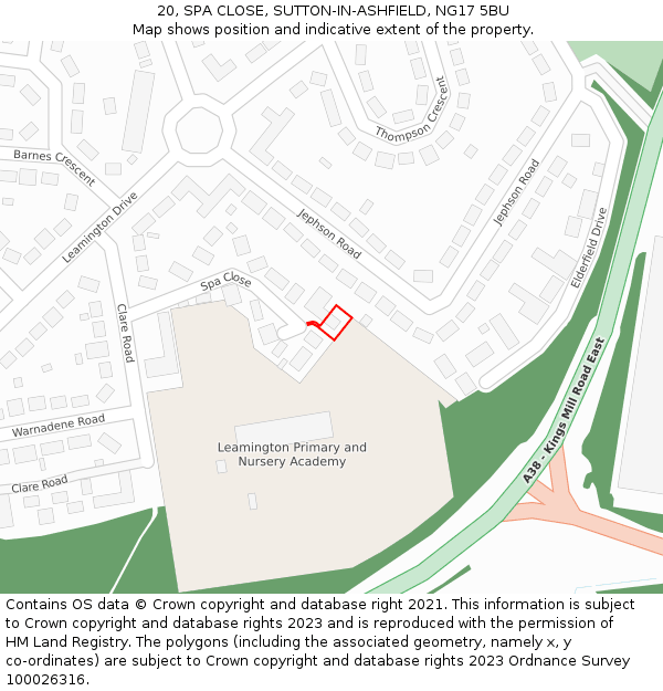 20, SPA CLOSE, SUTTON-IN-ASHFIELD, NG17 5BU: Location map and indicative extent of plot