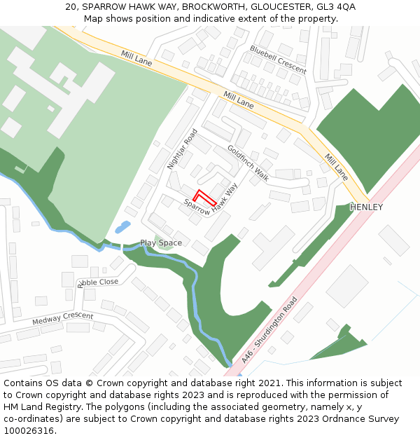 20, SPARROW HAWK WAY, BROCKWORTH, GLOUCESTER, GL3 4QA: Location map and indicative extent of plot