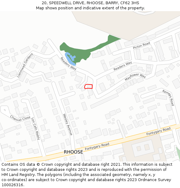 20, SPEEDWELL DRIVE, RHOOSE, BARRY, CF62 3HS: Location map and indicative extent of plot