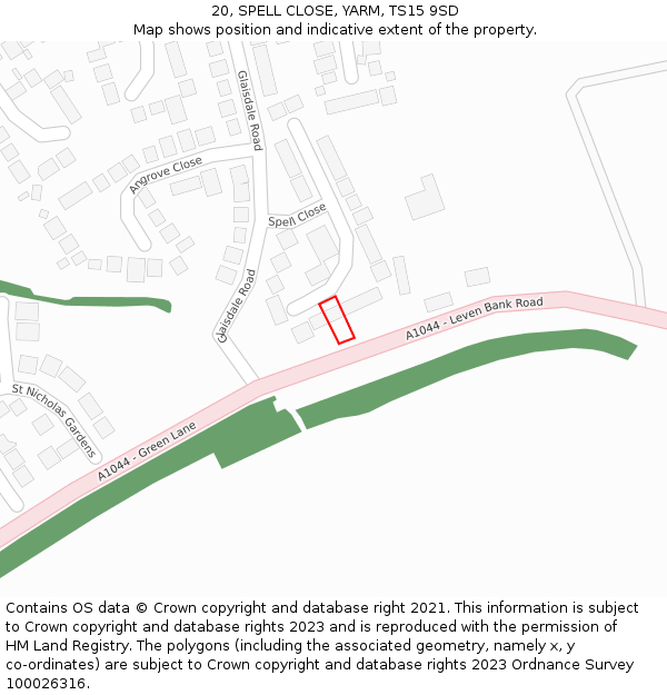 20, SPELL CLOSE, YARM, TS15 9SD: Location map and indicative extent of plot