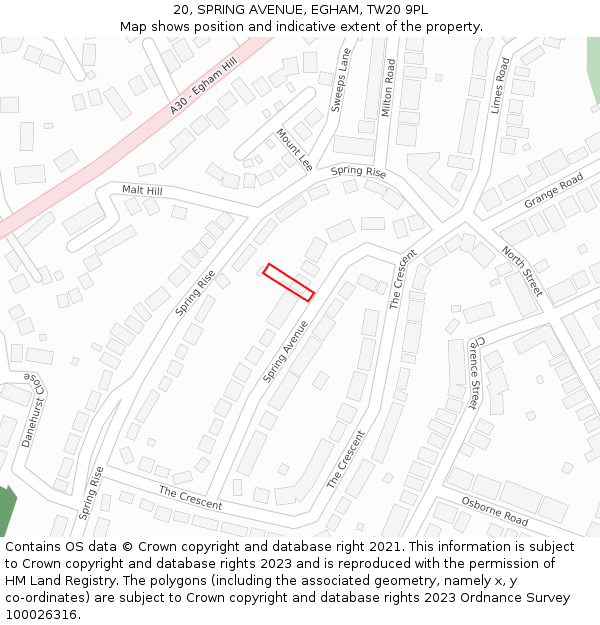 20, SPRING AVENUE, EGHAM, TW20 9PL: Location map and indicative extent of plot