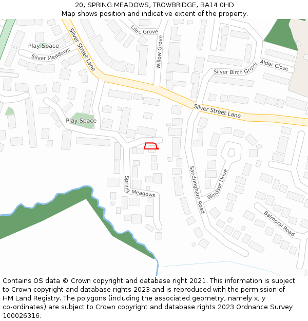 20, SPRING MEADOWS, TROWBRIDGE, BA14 0HD: Location map and indicative extent of plot