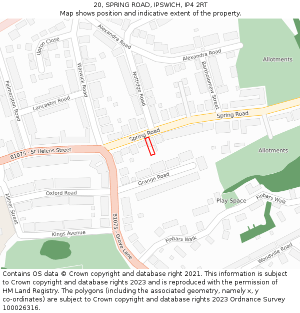 20, SPRING ROAD, IPSWICH, IP4 2RT: Location map and indicative extent of plot