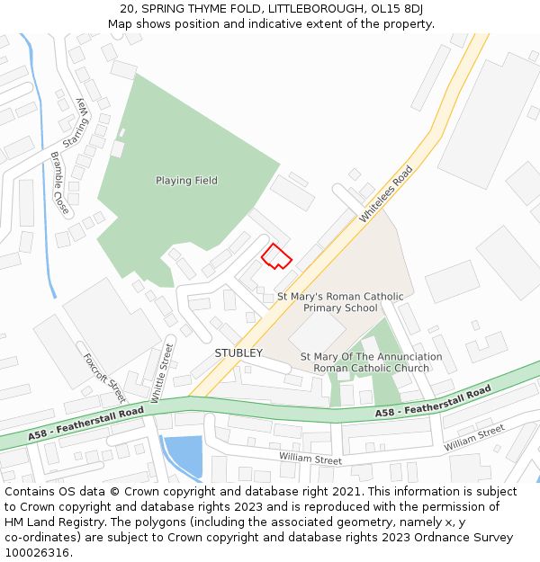 20, SPRING THYME FOLD, LITTLEBOROUGH, OL15 8DJ: Location map and indicative extent of plot