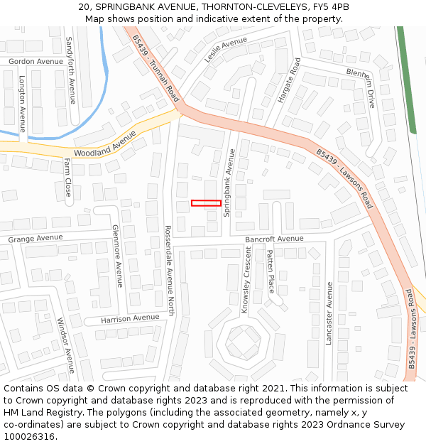 20, SPRINGBANK AVENUE, THORNTON-CLEVELEYS, FY5 4PB: Location map and indicative extent of plot